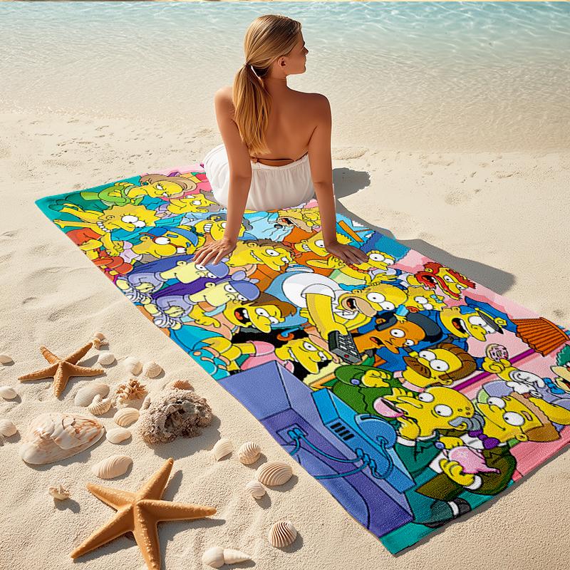 1Pc Simpsons Family Beach Towel, Quick Dry, Multi-Use for Beach Pool Gym Yoga Home Travel, Christmas, Halloween, Xmas Gift S778