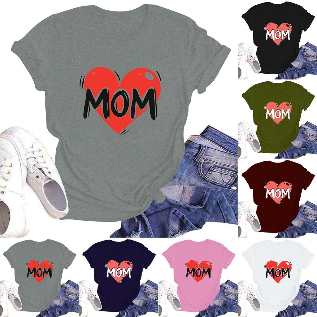 Women's Casual Round Neck Short Sleeve Pullover Printed T-Shirt Top