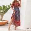 Женское платье макси в стиле бохо, летнее, повседневное, с цветочным принтом, струящиеся платья, короткие, с буфами