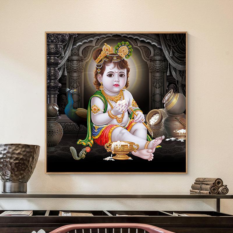 Lord Bal Krishna Hindu God Canvas Painting Religious Hinduism Posters and Prints Wall Art for Home Decoration Cuadros Wall Art