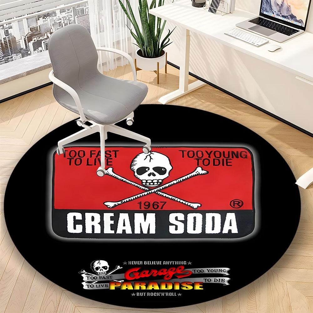 Cream Soda Skull Round Rug – Non-Slip Round Floor Mat – Indoor Home Decor Rug