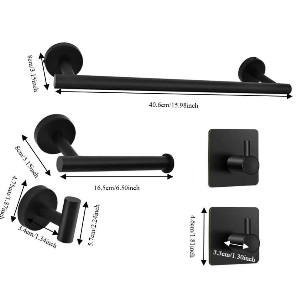 5 PCS Black Bathroom Hardware Set Wall Mounted Towel Rack Set Household Use