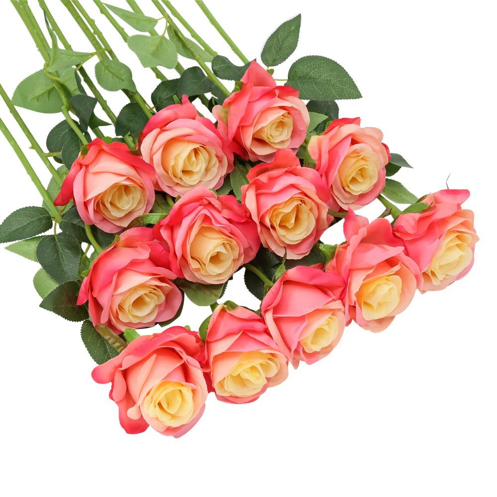 12 шт. искусственный шелковый цветок розы поддельные цветы для свадебного букета вечерние украшения дома