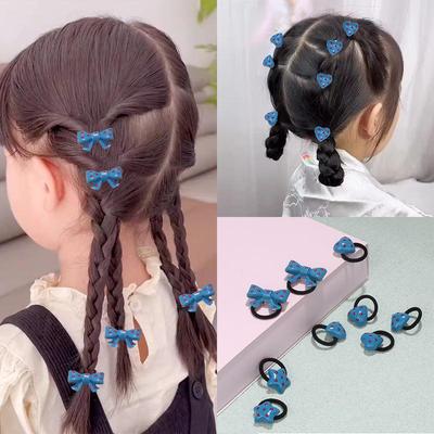 Детская резинка для волос в корейском стиле, синяя в горошек - Маленький размер, плетёное сердце и звёздные аксессуары