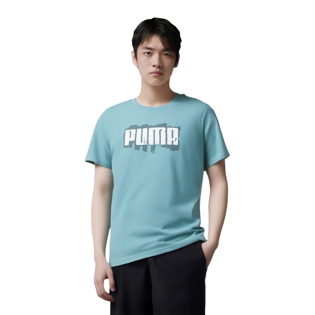 Puma Повседневная футболка с коротким рукавом с принтом для мужчин, серо-синяя 676696-84