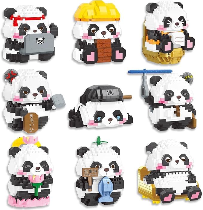 SeaRain Panda Building Blocks, 9-Piece Set, Mini Blocks, Giant Panda, Building Blocks, for Kids and Adults, DIY, Gift, Assembly, Present