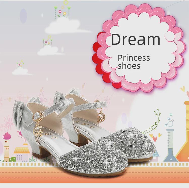 2024 Серебристые босоножки на высоком каблуке для девочек в корейском стиле - универсальные туфли принцессы с закрытым носком