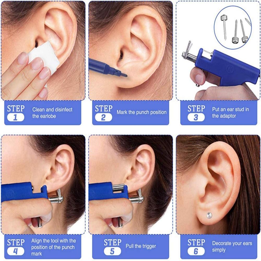 Синий профессиональный инструмент для пирсинга ушей, набор инструментов для пирсинга тела, носа, пупка с 98 серьгами-гвоздиками
