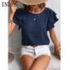 INDFS Женская мода Повседневная Летняя Весна Однотонный Принт Короткие Рукава О-Образным Вырезом Блузки и Рубашки