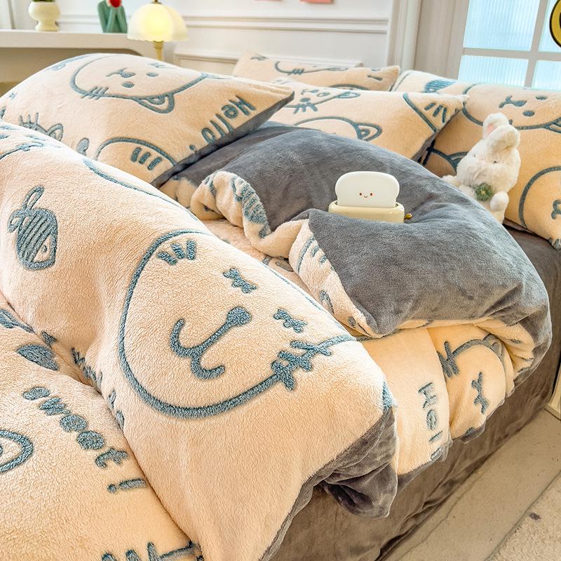 Winter Milk Velvet Flannel Duvet & Bed Sheet Set - Thick, Double-Sided, High Gram Weight, 3-Piece