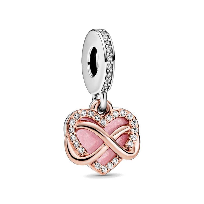 Серия Rose Gold Подвески-бусины в форме сердца Цветок Зажим Медь Подходит для Европейских Оригинальных Браслетов Сделай сам Элегантные Украшения