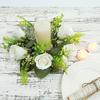 Fake Rose Candle Wreath Handmade Artificial Flowers Candle Ring Faux Roses Garland Table Centerpiece for Wedding Spring Summer Front Door Decor