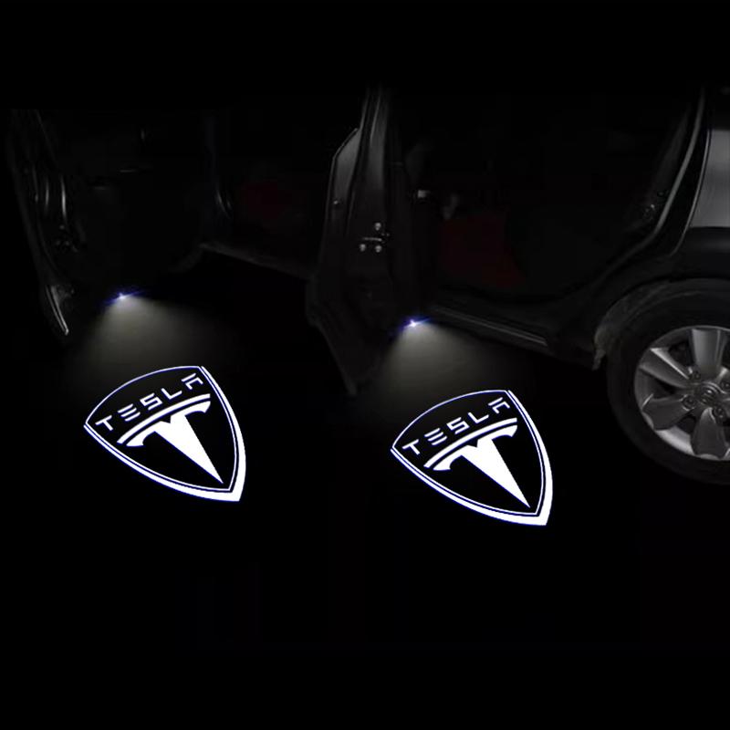2Pcs Car Door Welcome Lights HD LED Projector Lamps Accessories For Tesla Model-Y Model-3 Model-X Model-S Cybertruck Roadster