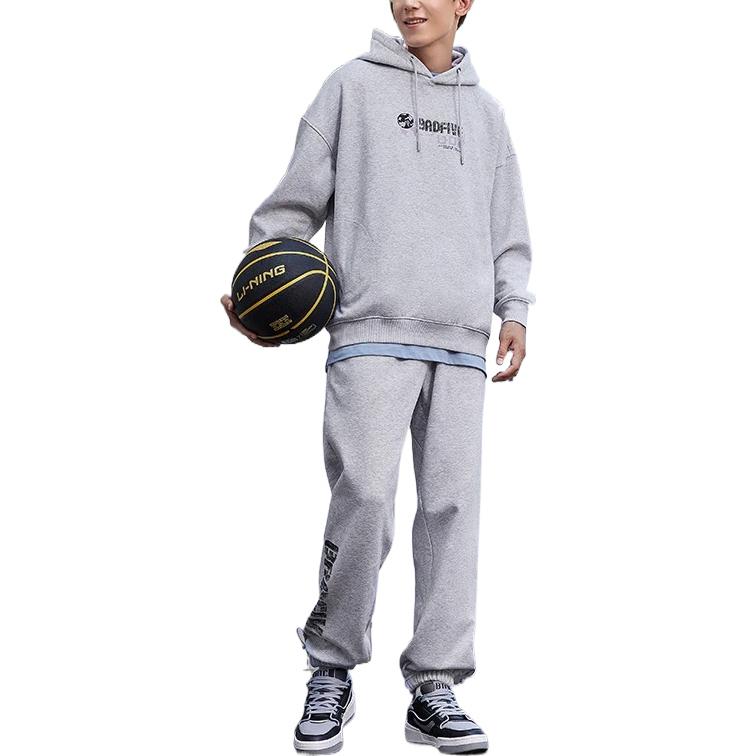 Li-Ning Чистый цвет с буквенным принтом и эластичной резинкой на талии, зауженные вязаные спортивные брюки, мужские штаны, светло-вересково-серые, AKLSC09-2