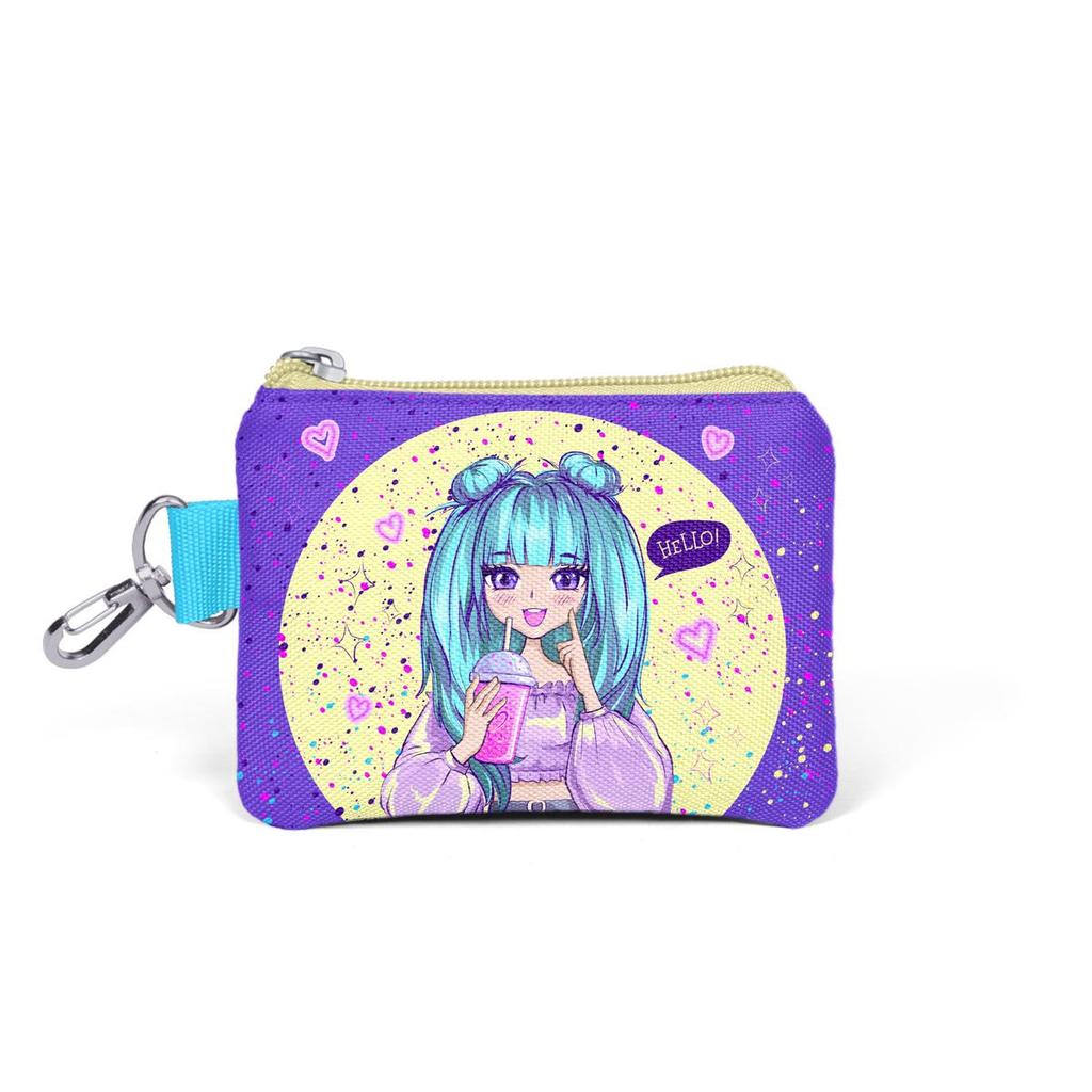 coral high Kids Purple Pink Anime Girl Patterned Coin Purse 21835