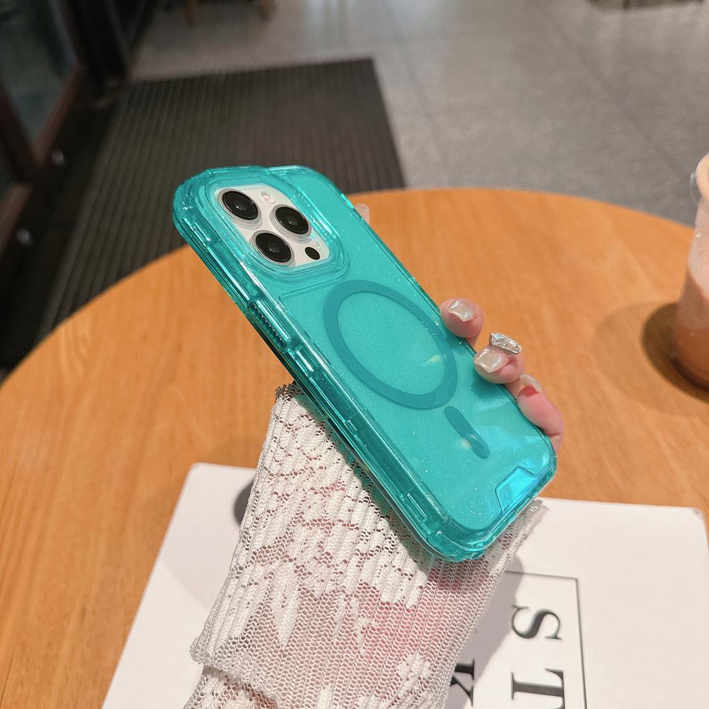 For IP16promax Second Generation Magnetic Colorful Three-in-one PC Upper and Lower Cover + TPU Plus Glitter All-inclusive Mobile Phone Case