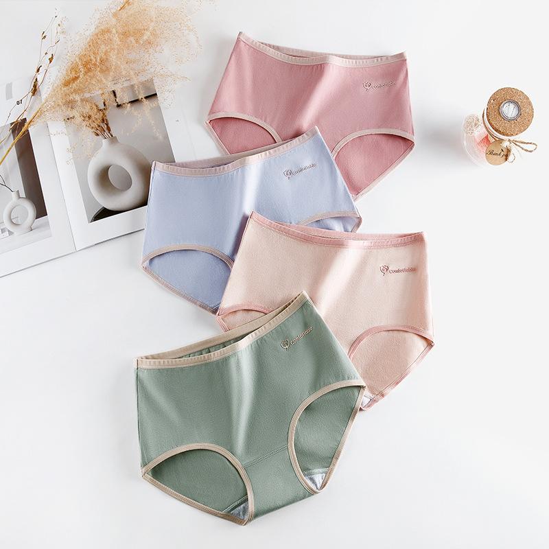 В штучной упаковке 4 хлопка, антибактериальное женское нижнее белье со средней талией, нижнее белье с принтом, простые модные треугольные брюки