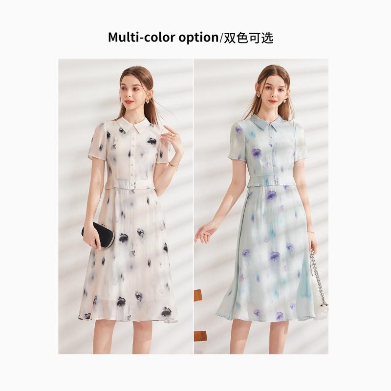 Retro elegant Chinese style ink printed dress for women's summer commuting versatile slimming dress