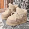 Fashion Women's Chunky Fluffy Fur Lace Up Winter Boots New Faux Shearling Warm Comfort Ankle Boots Anti-slip Platform Snow Booties