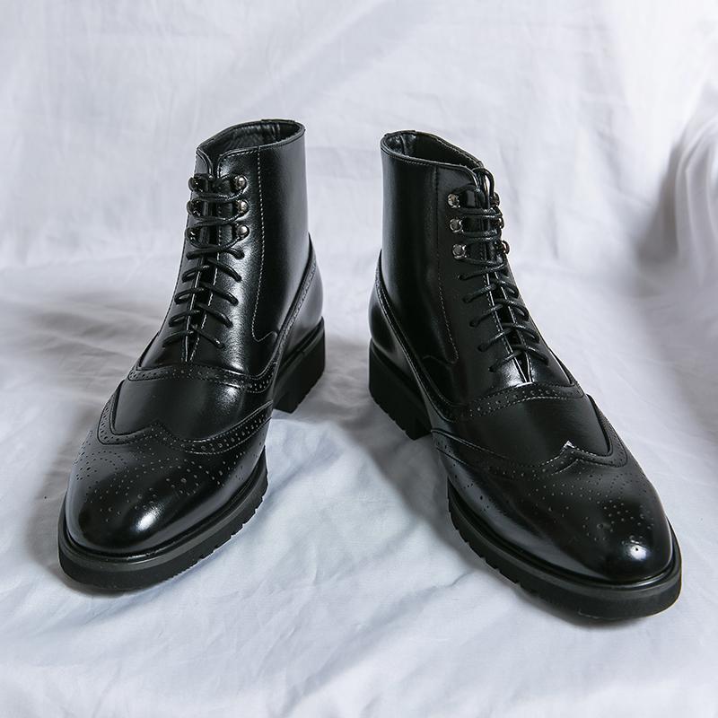 Classic Pointed Leather Boots for Men Lace Up Oxfords Low-heel Dress Boots for Men High Top Formal Shoe Men Ankle Boots