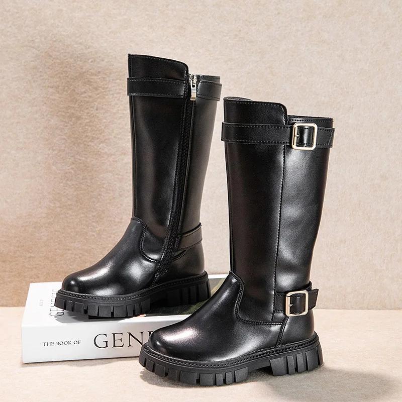 New Children's Winter Boots Classic Black School Boots for Girls Mid-calf Versatile Kids Causal Fashion Cotton Boots Round-toe