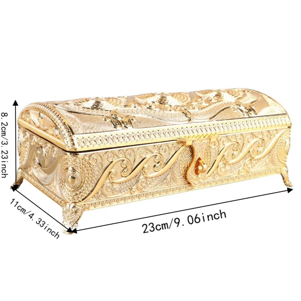 Alloy Trinket Storage Box Soft Velvet Lining Keepsake Chest Vintage Jewelry Box Dressing Table Use