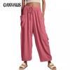 Summer Women's Pant Elastic Waist Pleated High Waist Wide Leg Pants Loose Casual Trousers