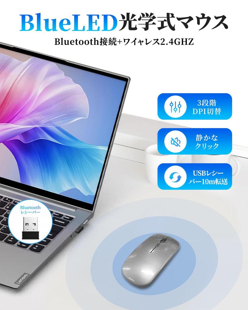 2025 Wireless Mouse Tokiso Wireless Mouse Thin Wireless Quiet Rechargeable Bluetooth DPI Switching Energy Saving Instant Connection Light Small