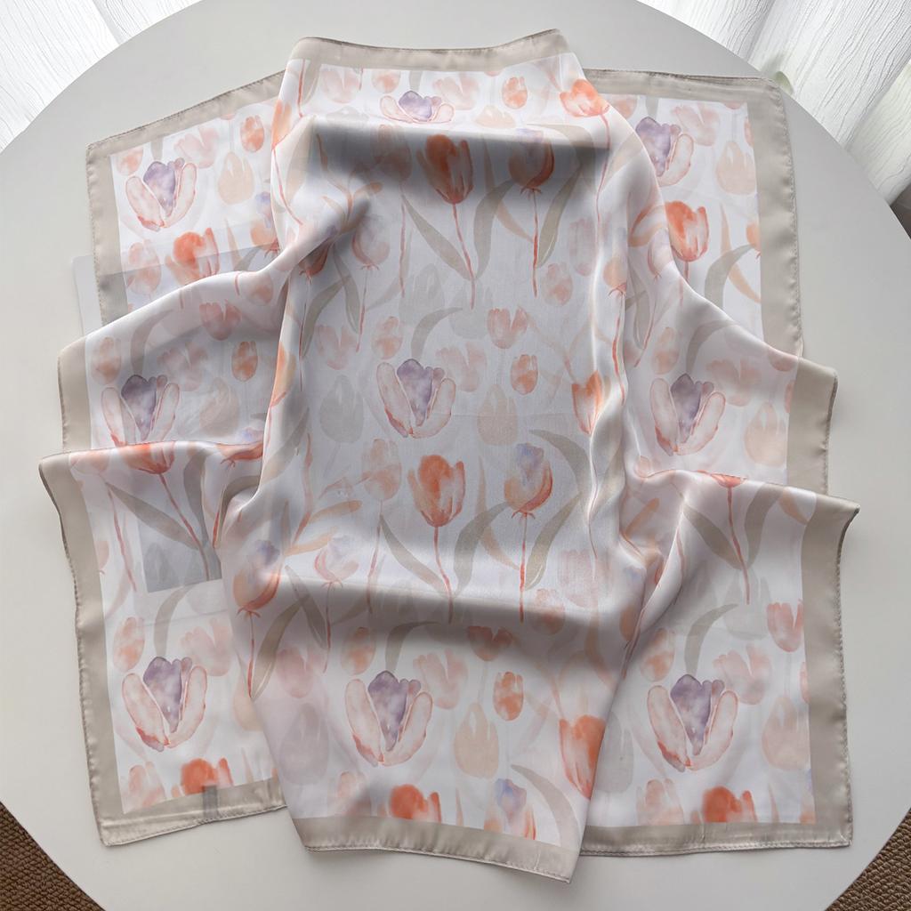 Floral Printed Square Scarf For Women Imitation Silk Scarves Bandanas Luxury Hijab Neckerchief Elegant Travel Shawl Wraps