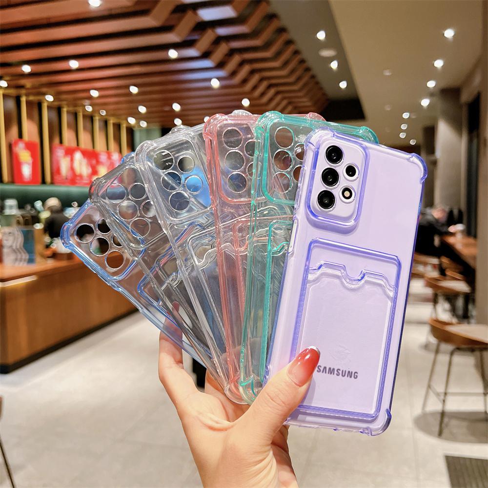 Shockproof Wallet Card Slot Holder Case For Samsung S23 Ultra S22 Plus S21 S20 FE A14 A34 A54 A53 A13 A23 A33 A52 Transparent Airbag Soft Cover