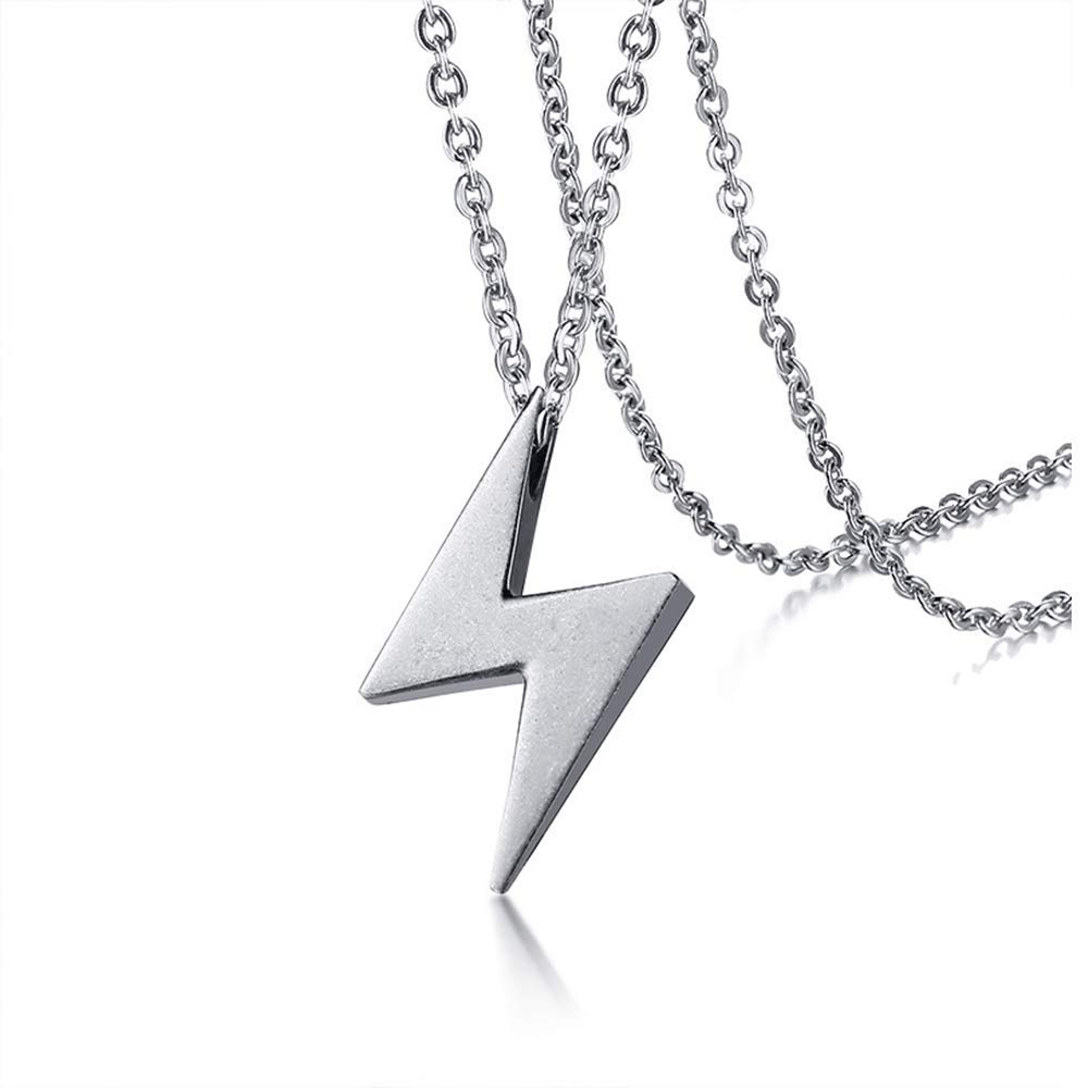 Necklace Silver Titanium Lightning Bolt Pendant Cool Lightning Symbol Necklace 50cm Chain Christmas Popular Gift [Rockyu] Men's