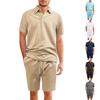 Мужская летняя однотонная рубашка с коротким рукавом и лацканами на пуговицах, комплект из шорт