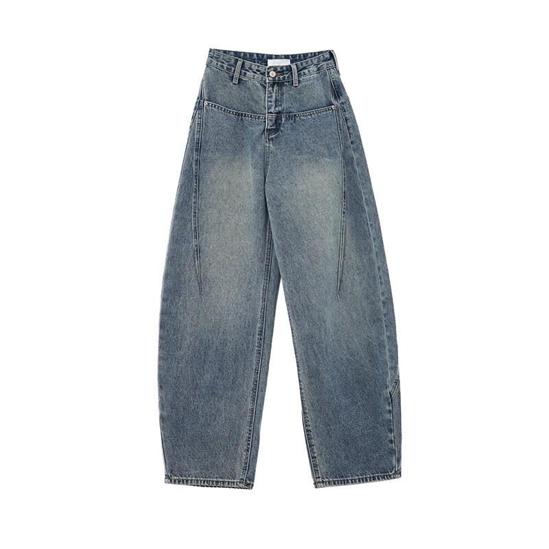 Womens High Waist Wide Leg Denim Pants In Vintage Blue Loose Fit Straight Cut Jeans Winter