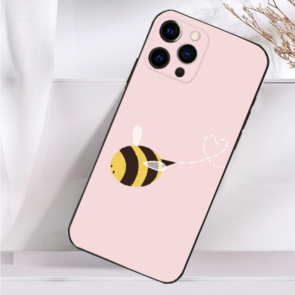 Мультяшный Чехол для Телефона с Маленькими Желтыми Пчелками Для iPhone 16,15,14,13,12,11 Plus,Pro Max,XS,X,XR,SE,Mini,8,7 Мягкий Силиконовый Черный Чехол