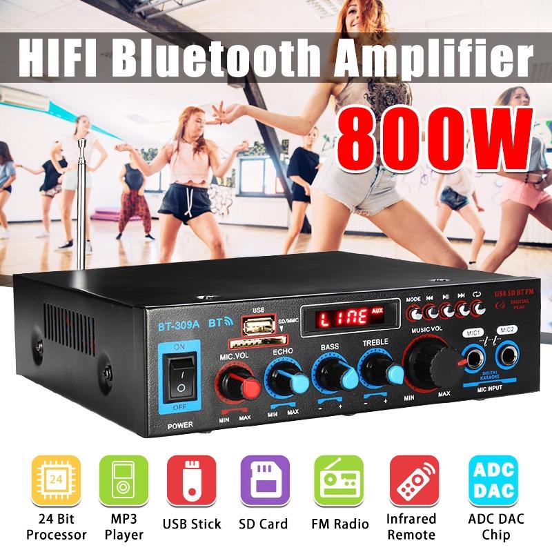 Bluetooth стерео аудио усилитель 800 Вт автомобильный домашний Hi-Fi музыкальный SD USB FM усилитель с дистанционным управлением 12 В/220 В