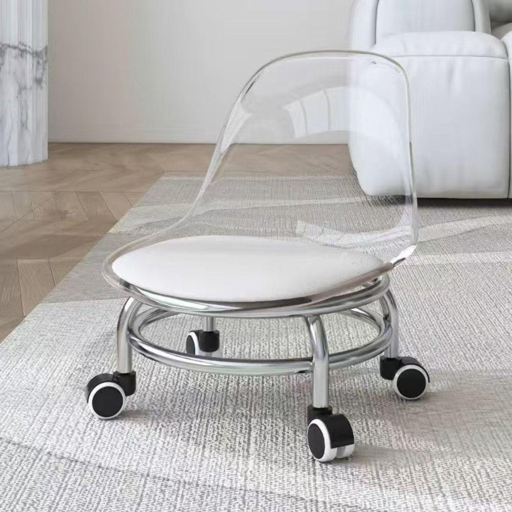 Acrylic Low Stool Silent Wheel Shoe Changing Stool Stool Chair Backrest Stool Children Room Use