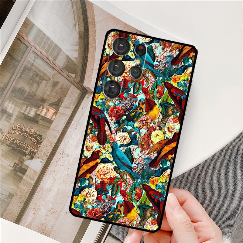 Garden Birds Vintage Tropical FLORAL Phone Case For Samsung Galaxy S25 Ultra S9 S10 S20 S22 S21 Plus S23 FE S24 Ultra Full Cover