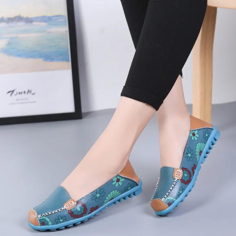 Women Flats Shoes 2025 New Fashion Ballet Summer Flower Print Women Shoes Genuine Leathe Loafers Ladies Flats Shoes Women