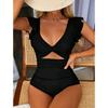 2024 Women's Solid Color High Waist Cutout One-Piece Bikini Swimsuit