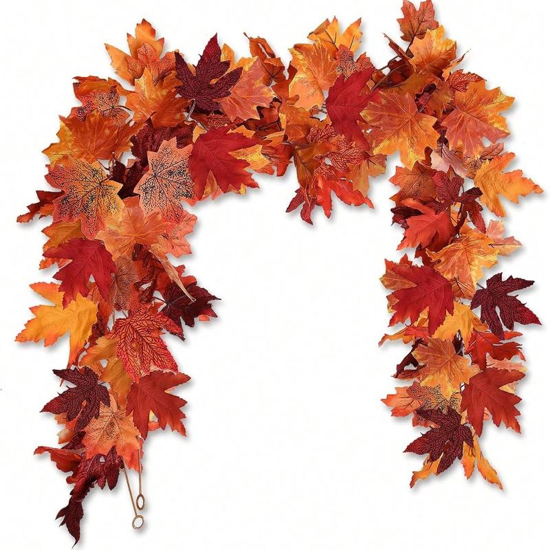 100cm-Artificial Maples Leaf Garland Autumn Maple Leaves Vines Garland For Thanksgiving Halloween Home Porch Mantle Fireplace Farmhouse