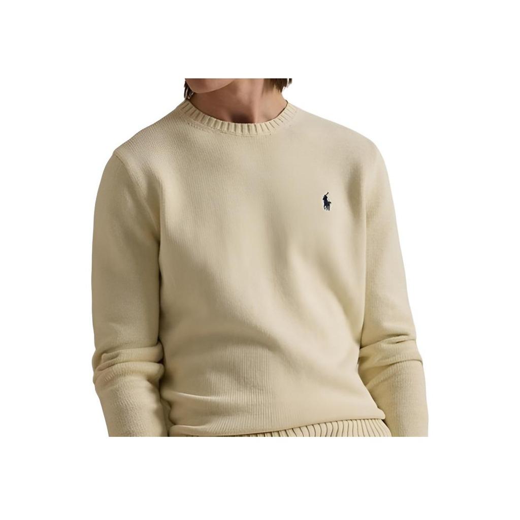 Свитер мужской Polo Ralph Lauren однотонный с логотипом, с круглым вырезом, вязаный, артикул MNPOSWE16822194-101