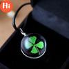 Hi Green Real Four-Leaf Clover Ball Love Lucid Leather Strap Chain Round Pendant Good Lucky Necklace
