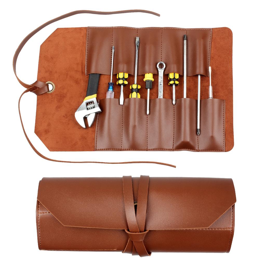 Multi Functional Tool Roll Bag, Leather, Portable, Repair Carpenter, Electrician Bag, Screws, Wrench, Storage, Hardware Tool Kit