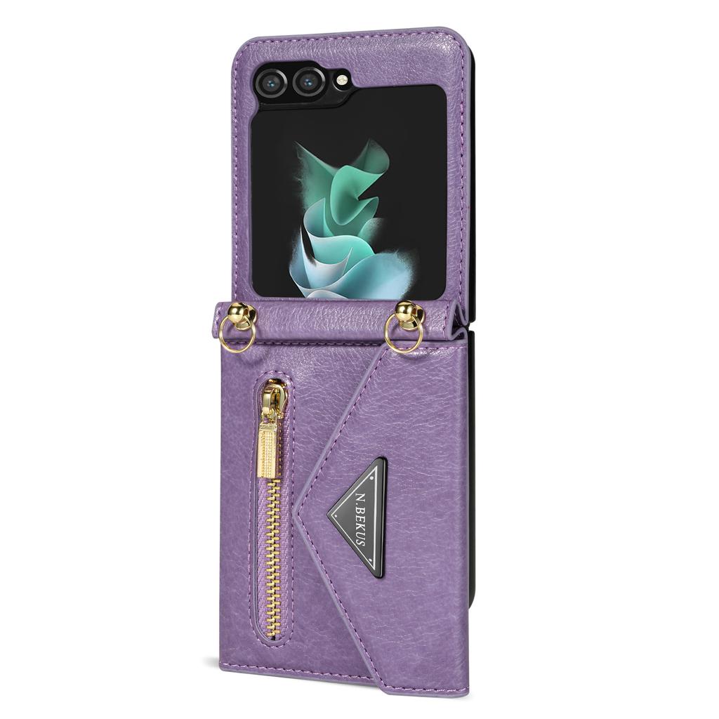 For Samsung Galaxy Z Flip 5 5G Luxury Leather Lanyard Phone Case Strap Wallet Card Slot Holder Galaxy Z Flip 5 Shockproof Protective Cover