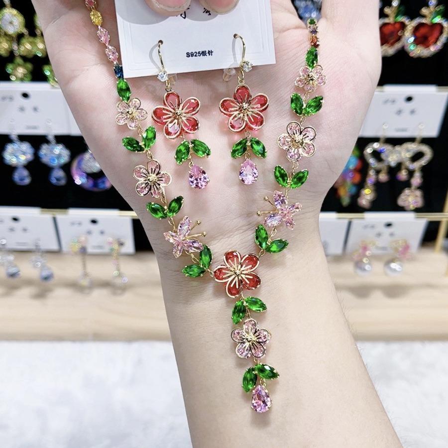 Модное роскошное ожерелье из циркона, серьги, комплект из цветного тяжелого промышленного премиального персикового цветка