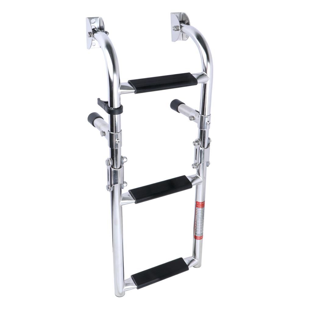 Stainless Steel 3 Step Folding Boat Ladder 2+1 Steps Portable Swim Ladder Telescoping Stepladder for Marine Yacht Boat and More