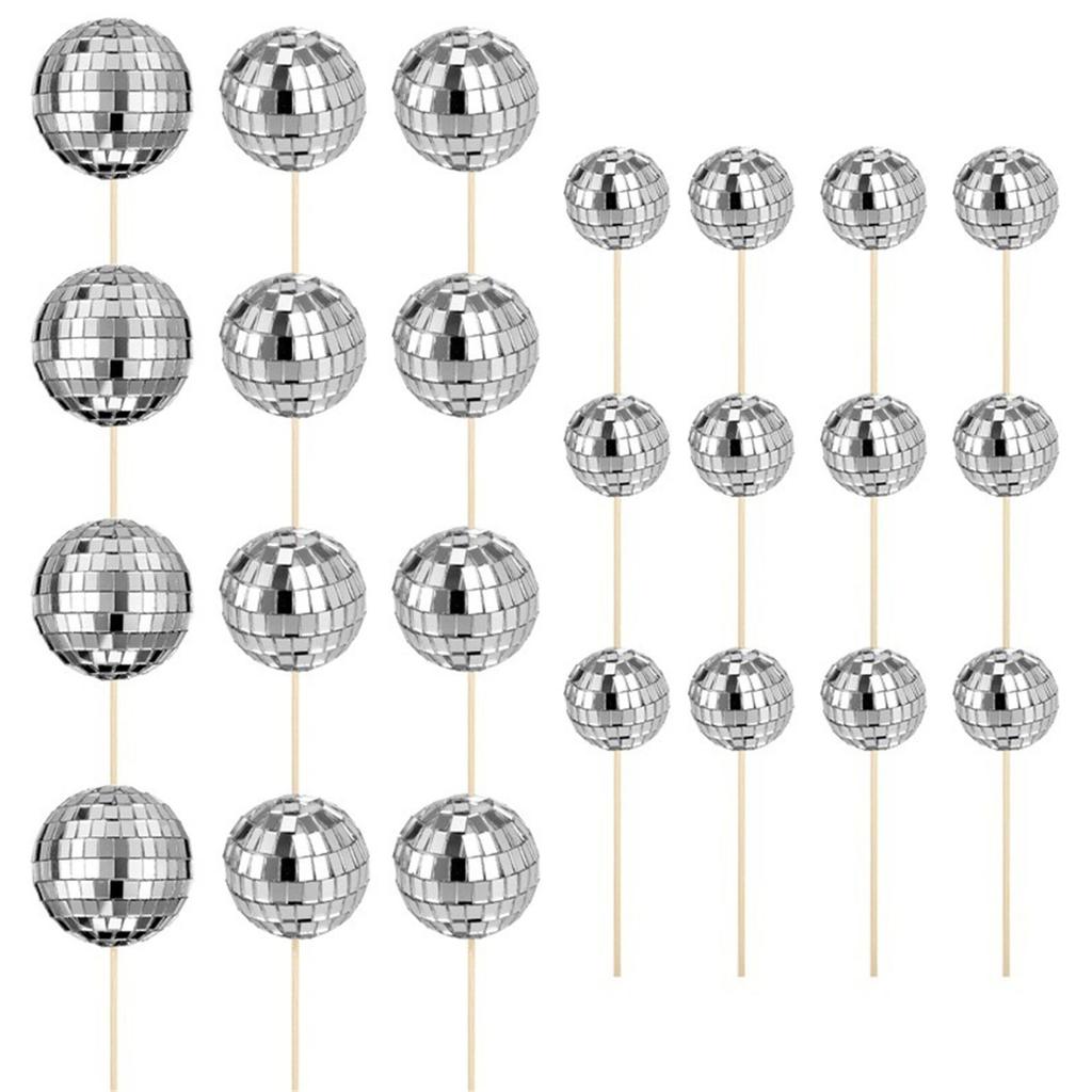 24pcs Reflective Discos Ball Cupcake Toppers Cake Decorations for Wedding Birthday Party Supplies Dessert Accessories