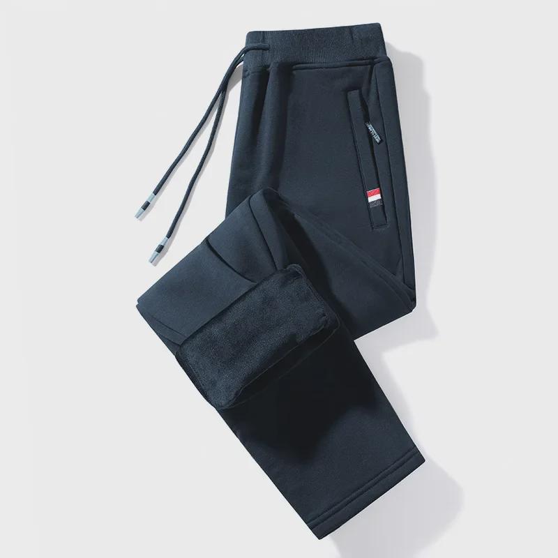 Спортивные брюки из хлопка с эластичной талией для папы среднего и пожилого возраста — свободные, бархатные, большого размера