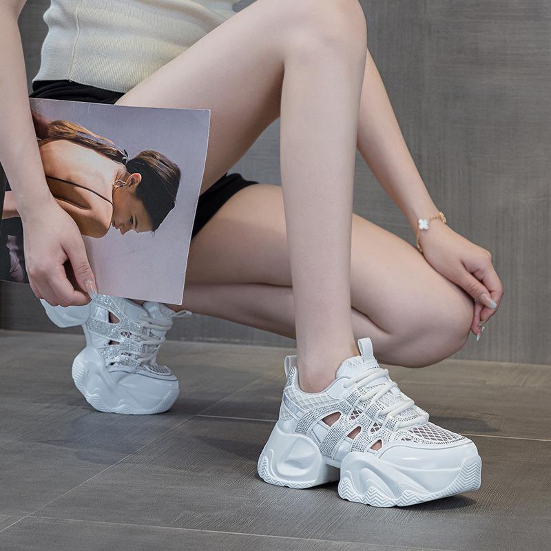 Модные 7 см сетчатые PU синтетические балетки летние женские массивные кроссовки тапочки платформа танкетка микрофибра кожа блестящие сандалии обувь