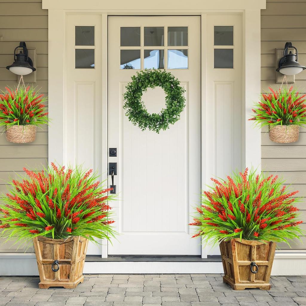 1 пучок искусственных растений для улицы, искусственные цветы лаванды, искусственная обезьянья трава, устойчивый к УФ-лучам пластик, зеленые растения для сада, дома, крыльца, окна, патио